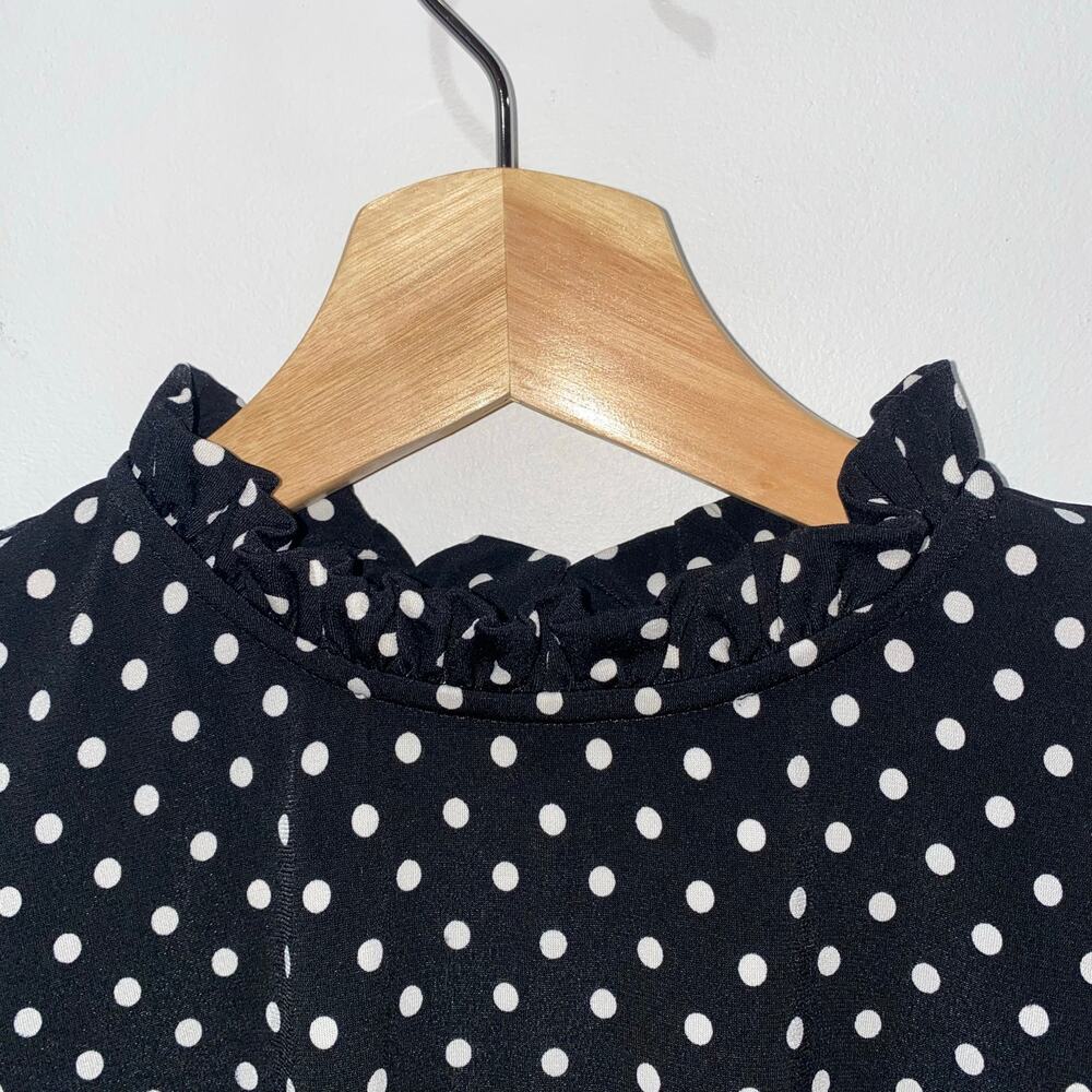 CeCe Women’s Polka Dot Blouse, High ruffled Neckline, Mid-length sleeve, XS - Picture 4 of 8